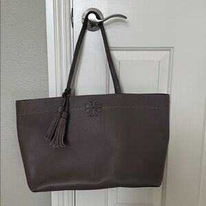 Tory Burch Taupe Brown Leather Tote
